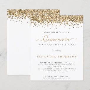 Lámina Invitación de Quinceañera, Purpurina de oro de Gla