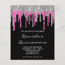 Invitación de Quinceañera Purpurina rosado calient