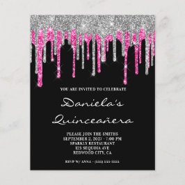 Lámina Invitación de Quinceañera Purpurina rosado calient