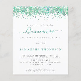 Lámina Invitación de Quinceañera, Purpurina Verde azulado