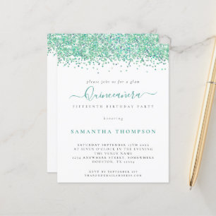 Lámina Invitación de Quinceañera, Purpurina Verde azulado