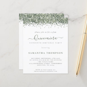 Lámina Invitación de Quinceañera, Purpurina Verde de Glam