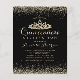 Lámina Invitación de Quinceañera Tiara de Oro Negro