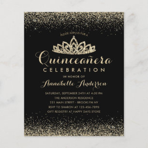 Lámina Invitación de Quinceañera Tiara de Oro Negro