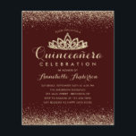 Lámina Invitación de Quinceañera Tiara de Oro Rojo de Bor<br><div class="desc">Moda elegante moderna Borgoña Purpurina de la pizarra de oro roja Quinceañera Invitación de cumpleaños</div>