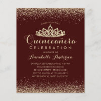 Invitación de Quinceañera Tiara de Oro Rojo de Bor