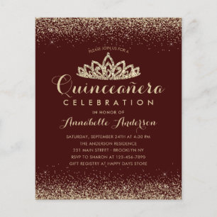 Lámina Invitación de Quinceañera Tiara de Oro Rojo de Bor