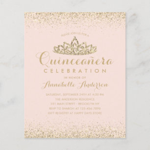Lámina Invitación de Quinceañera Tiara de Oro Rosado de R
