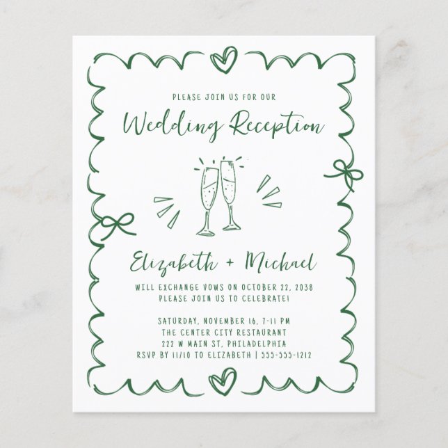 Lámina Invitación de recepción de boda caprichosa verde (Anverso)