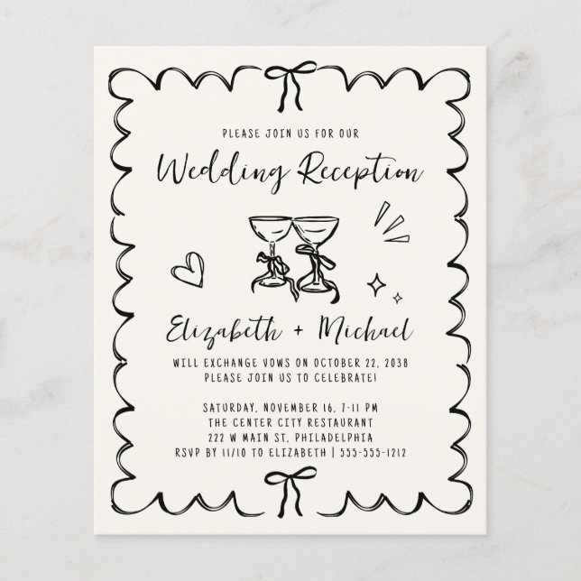 Lámina Invitación de recepción de boda con marco ondulado (Anverso)
