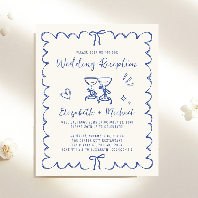 Lámina Invitación de recepción de boda con marco ondulado (Whimsical Wavy Frame Wedding Reception Invitation)