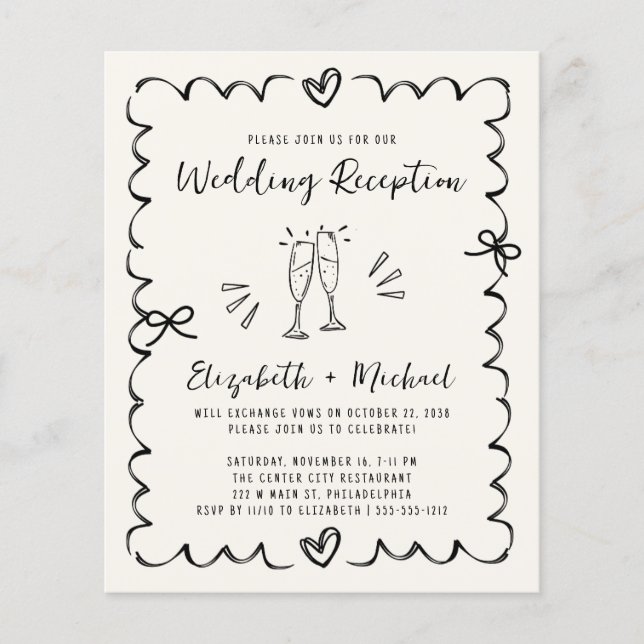 Lámina Invitación de recepción de boda con marco ondulado (Anverso)