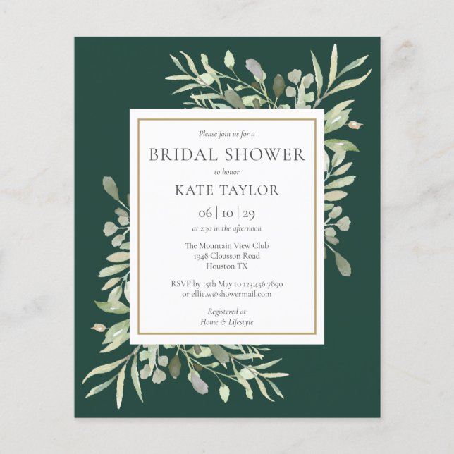 Lámina Invitación de Regader de Boda Verde Esmeralda Econ (Anverso)