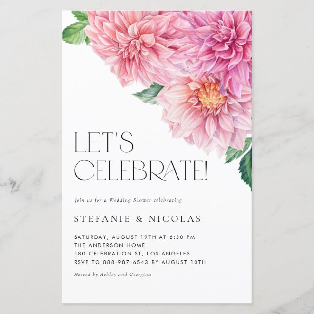 Lámina Invitación de Regalo de Boda de Dalia Rosa Acuarel (Anverso)