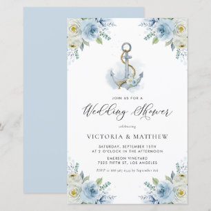 Lámina Invitación de Regalo de Boda Náutica con Flores Az