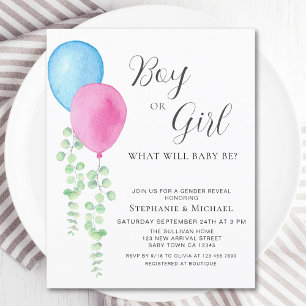 Lámina Invitación de Revelación de Género con Globos Rosa
