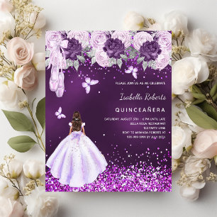 Lámina Invitación de rosa de bailarina púrpura Quinceaner