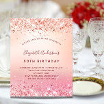 Lámina invitación de Rosa de cumpleaños color rosa dorado<br><div class="desc">Una invitación moderna, elegante y glamurosa para una fiesta de cumpleaños número 50 (o cualquier edad) de una mujer. Un gradiente dorado y rosa subió con confeti. El nombre está escrito con una escritura de estilo con letras a mano moderna. Personalice y agregue los detalles de su fiesta. 1 hoja...</div>