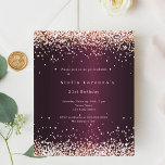 Lámina Invitación de rosa de oro de Borgoña<br><div class="desc">Para un elegante cumpleaños número 21 (o cualquier edad). Un color de fondo burdeos. Decorada con confeti de oro rosa. Personalice y agregue un nombre,  edad y detalles del fiesta. 1 hoja = 1 borde impreso de invitación al borde.</div>