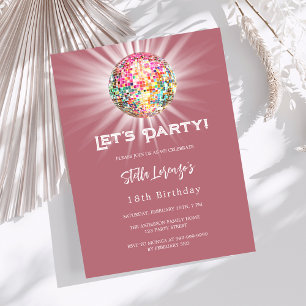 Lámina Invitación de rosa de oro de fiesta Disco