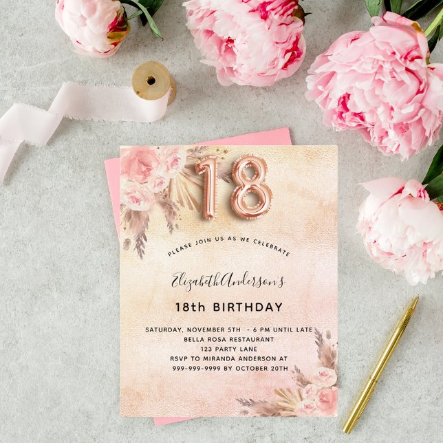 Lámina Invitación de rosa de pasto pampas para 18 cumplea (Subido por el creador)