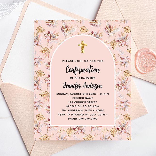 Lámina Invitación de rosa floral pampas de confirmación (Subido por el creador)