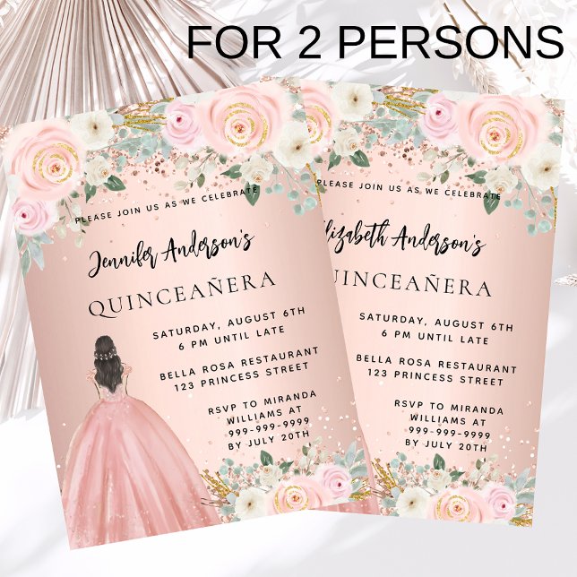Lámina Invitación de rosa Quinceanera floral 2 chicas (Subido por el creador)