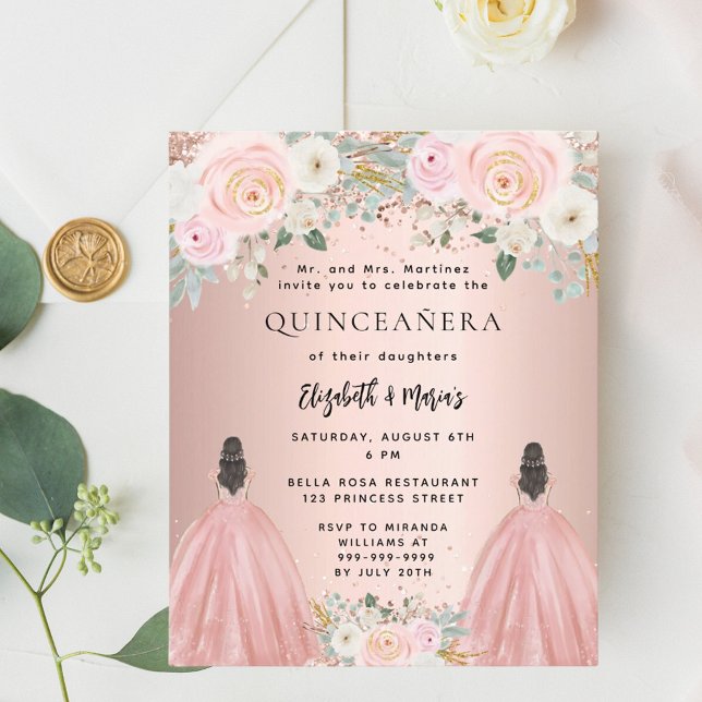 Lámina Invitación de rosa Quinceanera floral 2 chicas (Subido por el creador)