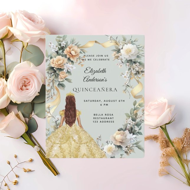 Lámina Invitación de rosas de vestidos de oro verde sabio (Subido por el creador)