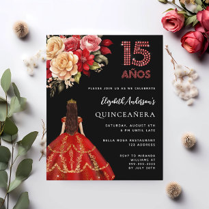 Lámina Invitación de rosas de vestimenta roja negra de Qu