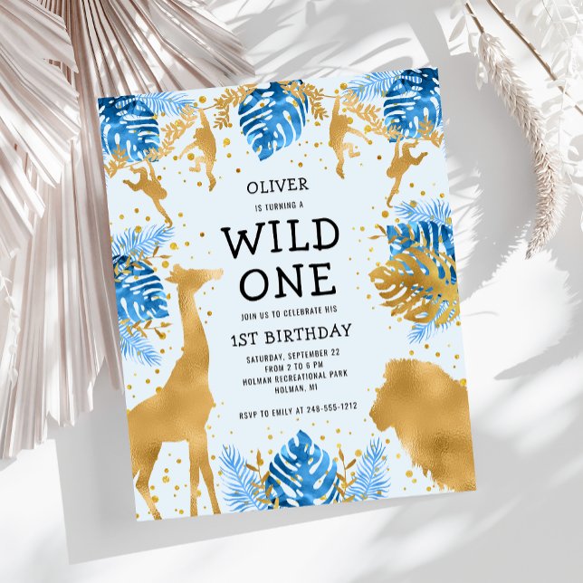 Lámina Invitación de Safari Blue Gold para niños con pres (Subido por el creador)