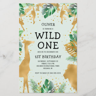 Lámina Invitación de Safari Dorado Verde de Presupuesto p