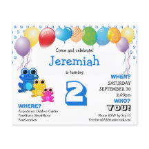 Invitación de segundo cumpleaños de los niños azul