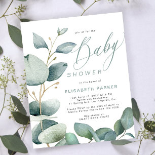 Lámina invitación de shower de bebé con eucalipto económi
