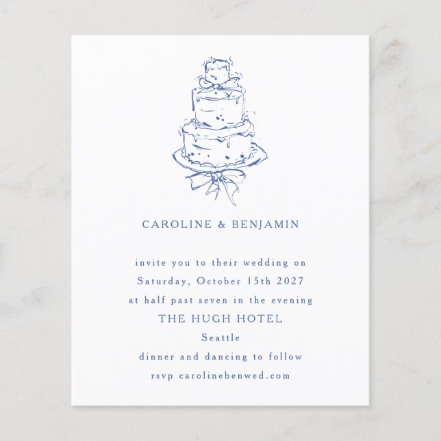 Lámina Invitación de tarta de Boda de Doodle Azul de pres (Anverso)