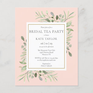 Lámina Invitación de Té Nupcial Rosa con Vegetación Econó