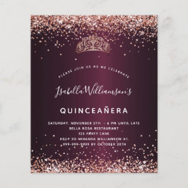 Lámina Invitación de tiara de oro de rosa de Quinceanera 
