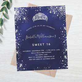 Lámina Invitación de tiara de plata azul Sweet 16