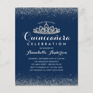 Lámina Invitación de Tiara de Quinceañera Plata Azul Real