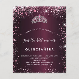 Lámina Invitación de tiara purpurina rosa burgundy de Qui