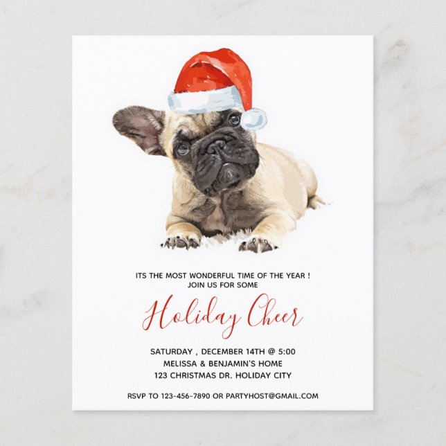 Lámina Invitación de vacaciones al Bulldog francés Santa  (Anverso)