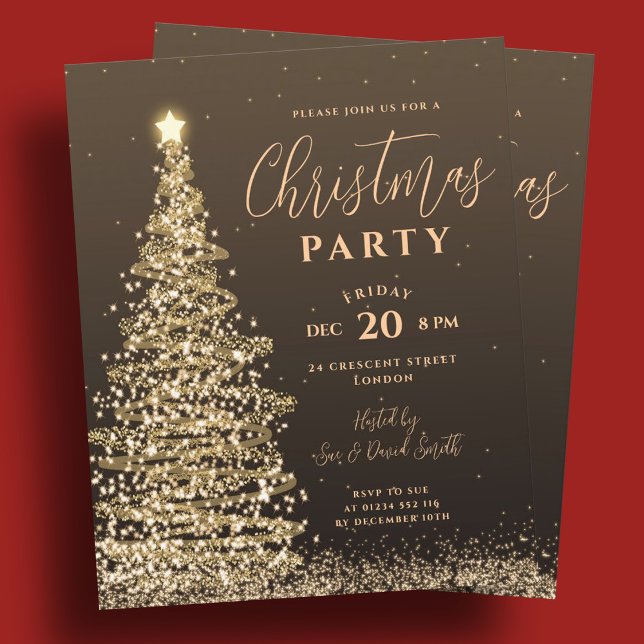 Lámina Invitación de vacaciones de oro para Fiesta de árb (Budget Christmas Tree Party Gold Holiday Invite )