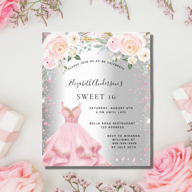 Lámina Invitación de vestido rosa plateado con brillo par (Subido por el creador)