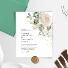 Invitación del Boda de flores verdes y blancas de 