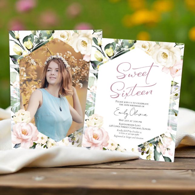 Lámina Invitación del Boho de la Foto Floral Sweet 16 (Subido por el creador)