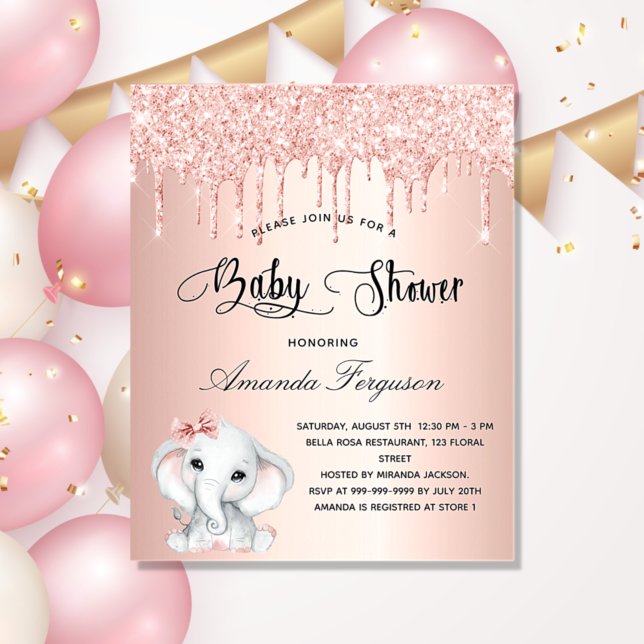Lámina Invitación del chica del rosa de elefante de Baby  (Subido por el creador)