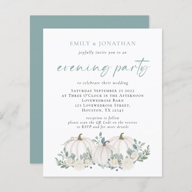 Lámina Invitación del Fiesta de la noche QR Verde azulado (Anverso / Reverso)