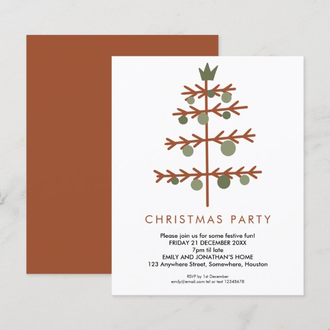 Lámina Invitación del Fiesta de Navidades de árbol simple (Anverso / Reverso)