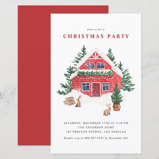 Lámina Invitación del Fiesta de Navidades de cabaña acuát (Anverso / Reverso)