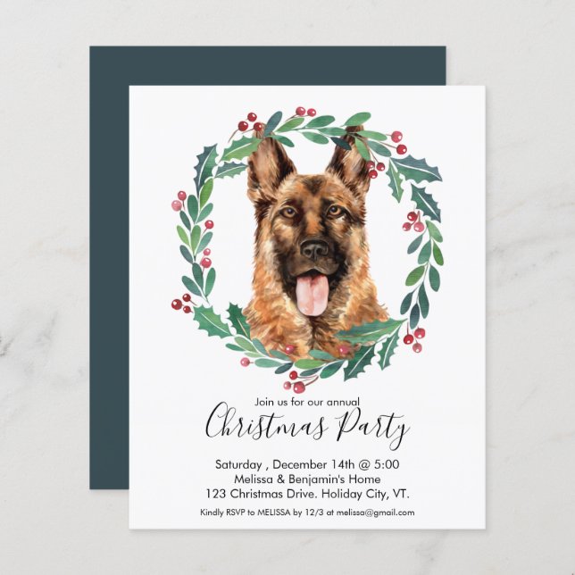 Lámina Invitación del Fiesta de Navidades de perro pastor (Anverso / Reverso)
